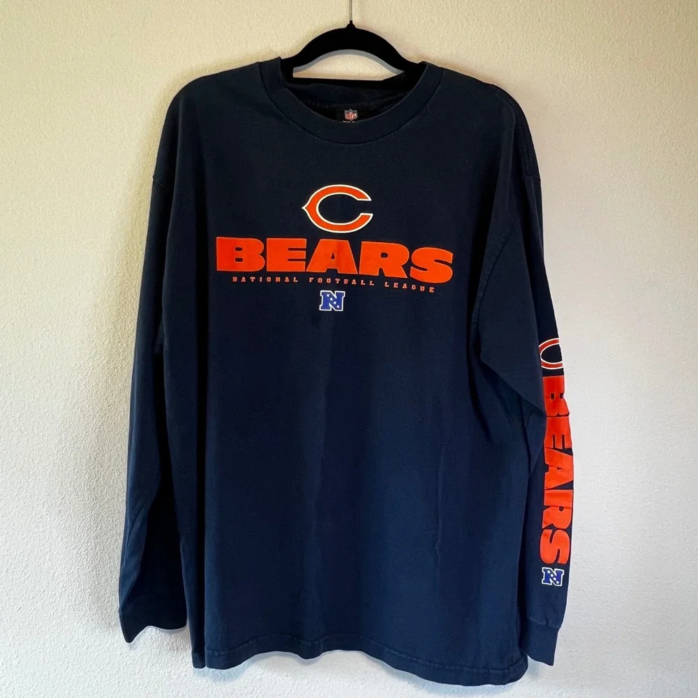 NFL Team Apparel Chicago Bears Long Sleeve Shirt Navy Blue Mens Large Graphic